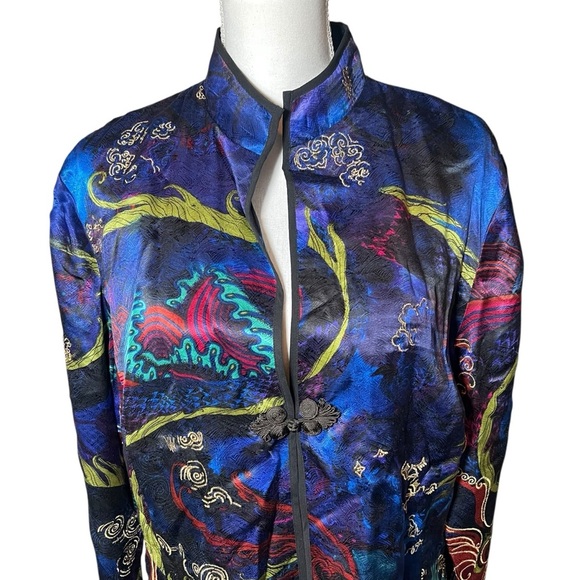 Chico’s Shanghai Dream Marzipan Silk Kimono Jacket Blue Sz 3 XL Jewel Tones NWT - Picture 14 of 15